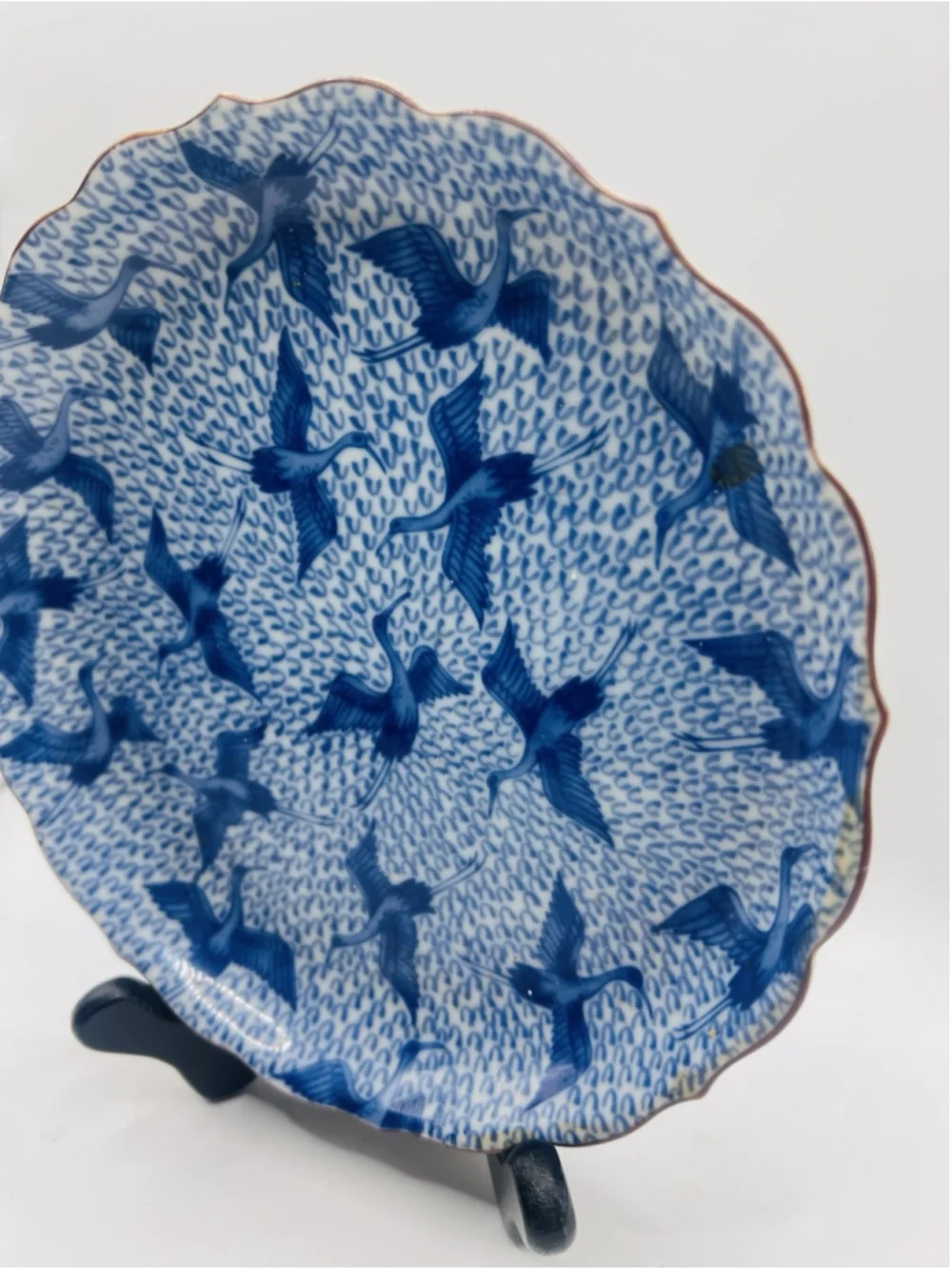 Vintage Fitz & Floyd Blue Stork Scalloped Plate & Trinket Dish Japan Birds 2pc